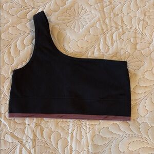 Outdoor Voices Black One-Shoulder Crop Top